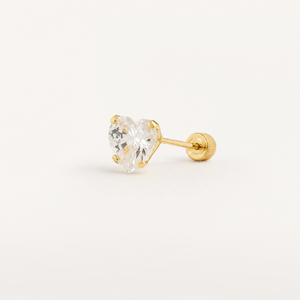 Broquel Corazón Zirconia 6 mm Oro 10K — vista diagonal