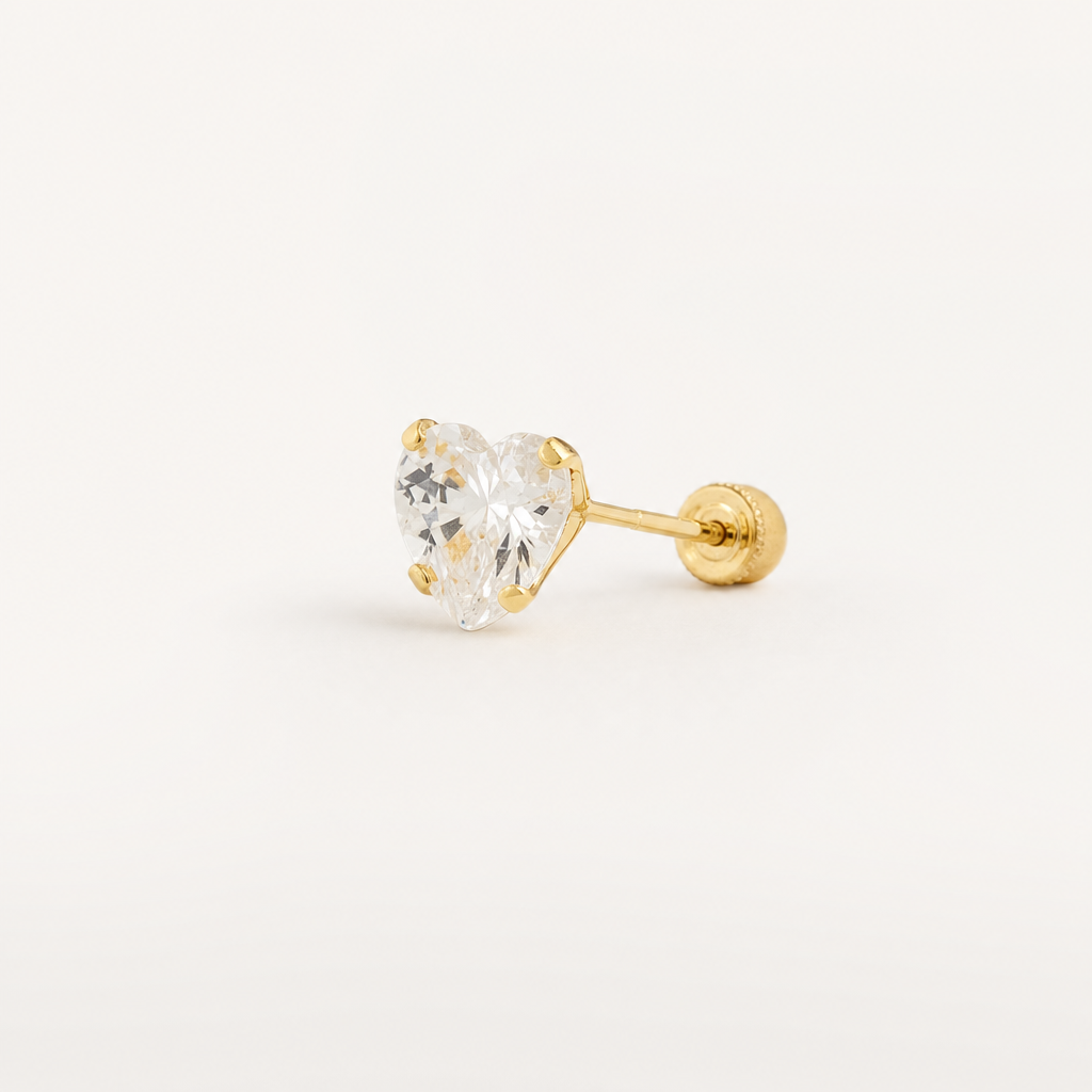 Broquel Corazón Zirconia 6 mm Oro 10K — vista diagonal