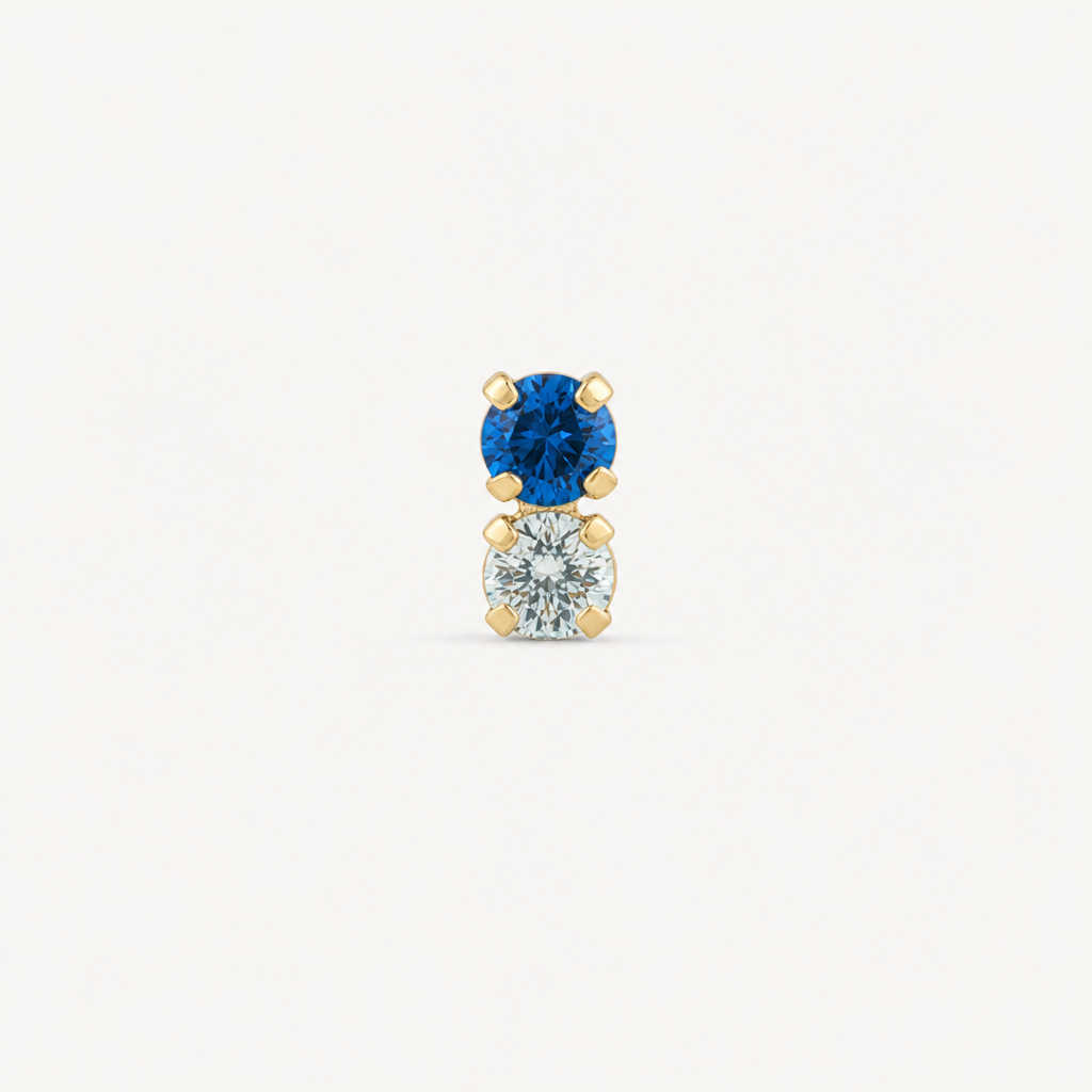 Broquel Doble Piedra Azul y Aqua Oro 10K — vista frontal