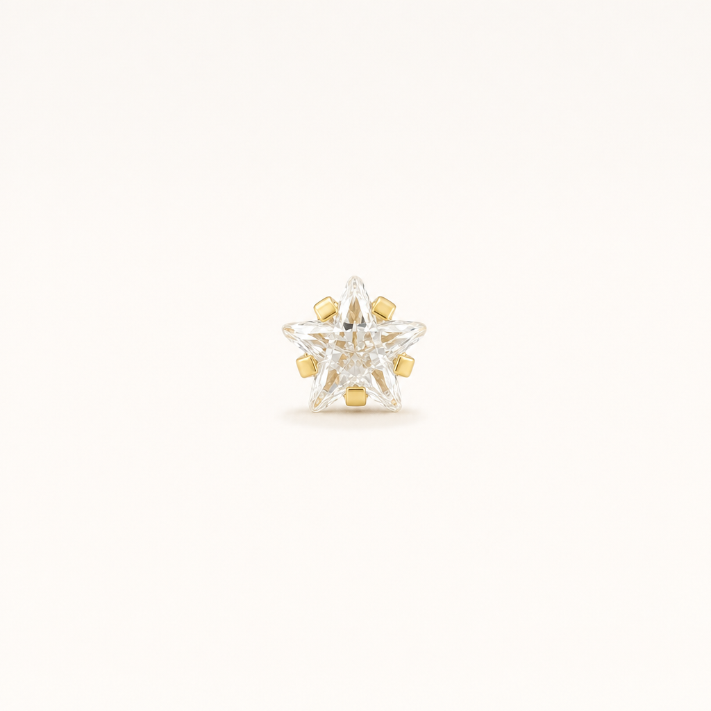 Broquel Estrella Zirconia 4 mm Oro 10K — vista frontal