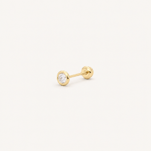 Broquel Bisel Zirconia Blanca 2.5 mm Oro 10K — vista diagonal