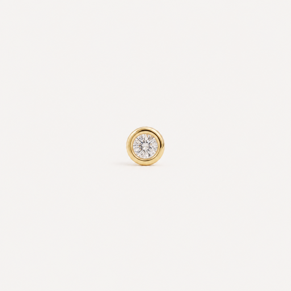 Broquel Bisel Zirconia Blanca 3 mm Oro 10K — vista frontal