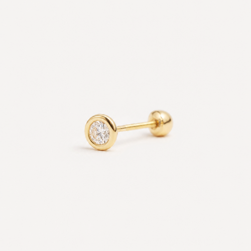 Broquel Bisel Zirconia Blanca 3 mm Oro 10K — vista diagonal
