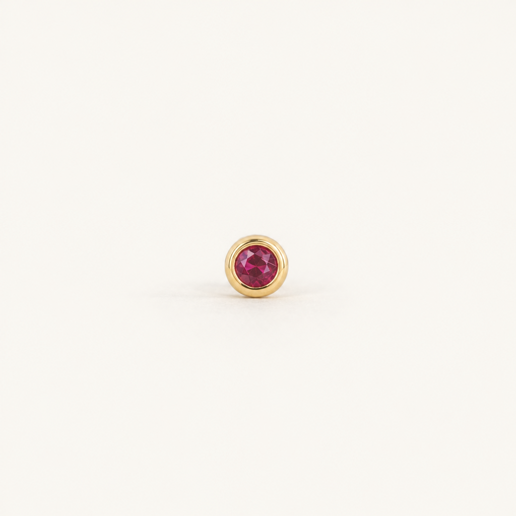 Broquel Bisel Zirconia Rubí 3 mm Oro 10K — vista frontal