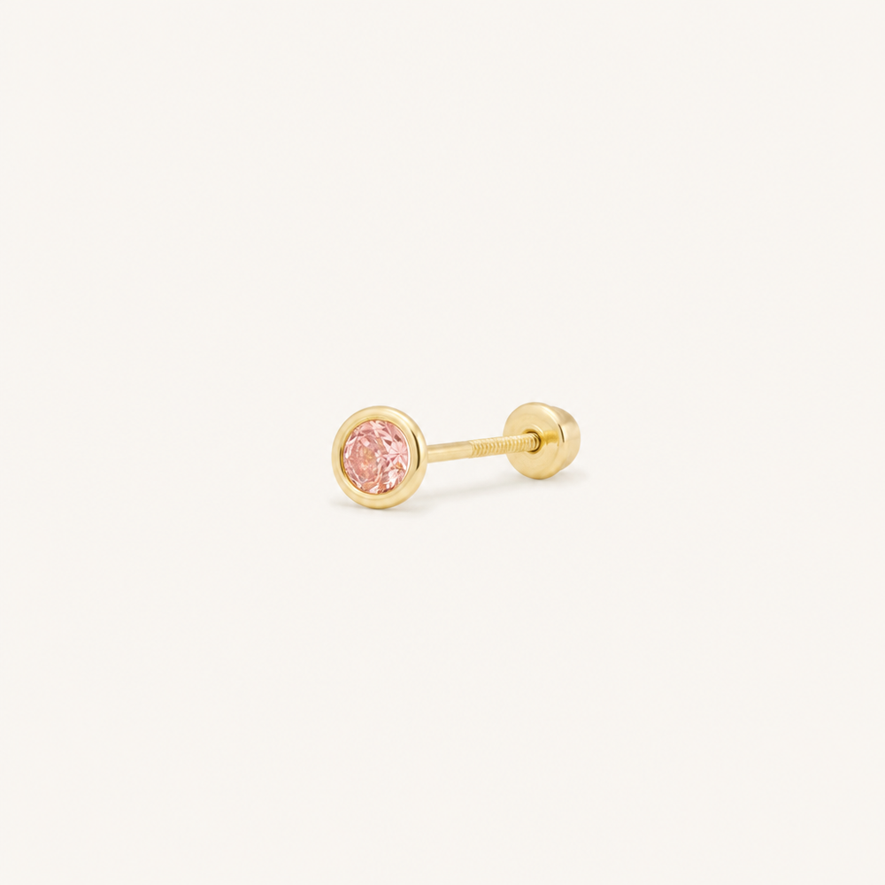 Broquel Bisel Zirconia Rosa 3 mm Oro 10K