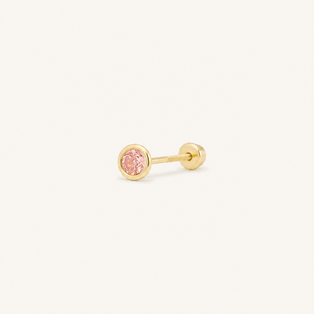 Broquel Bisel Zirconia Rosa 3 mm Oro 10K — vista diagonal