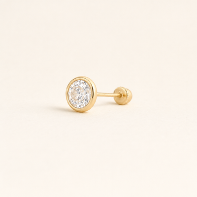 Broquel Bisel Zirconia Blanca 5 mm Oro 10K