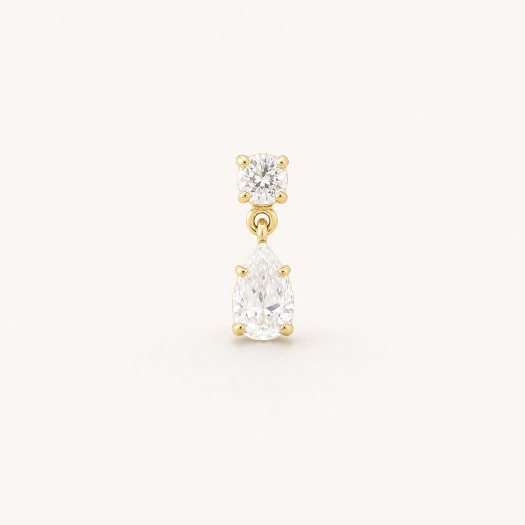 Broquel Colgante Gota Zirconia Blanca Oro 10K — vista frontal