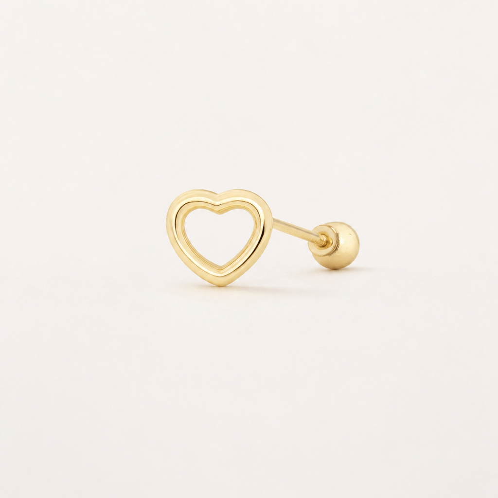 Broquel Corazón Silueta Oro 10K — vista diagonal