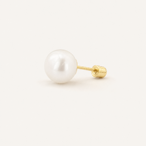 Broquel Perla 6 mm Oro 10K — vista diagonal