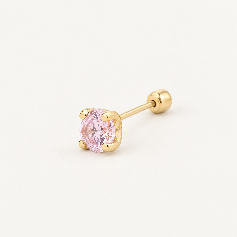 Broquel Solitario Zirconia Rosa 2.25 mm Oro 10K