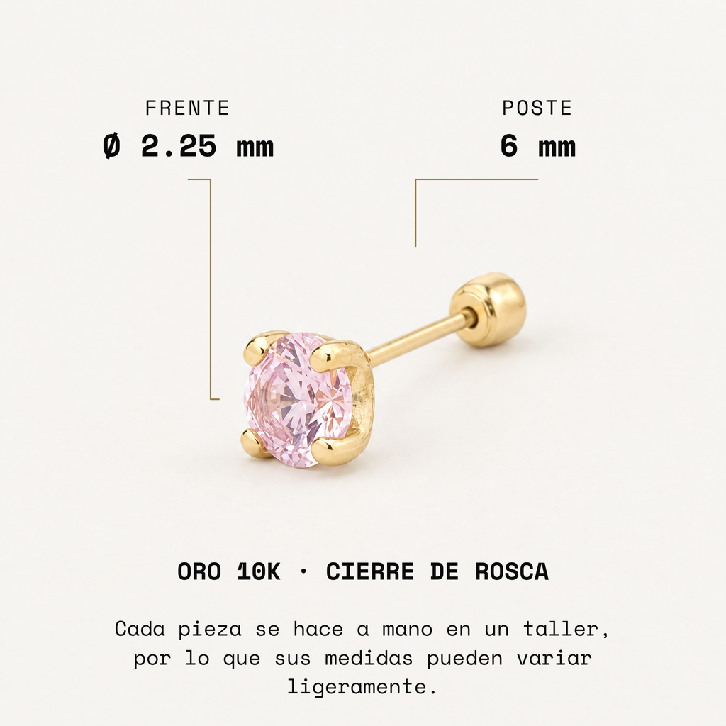 Broquel Solitario Zirconia Rosa 2.25 mm Oro 10K: medidas.