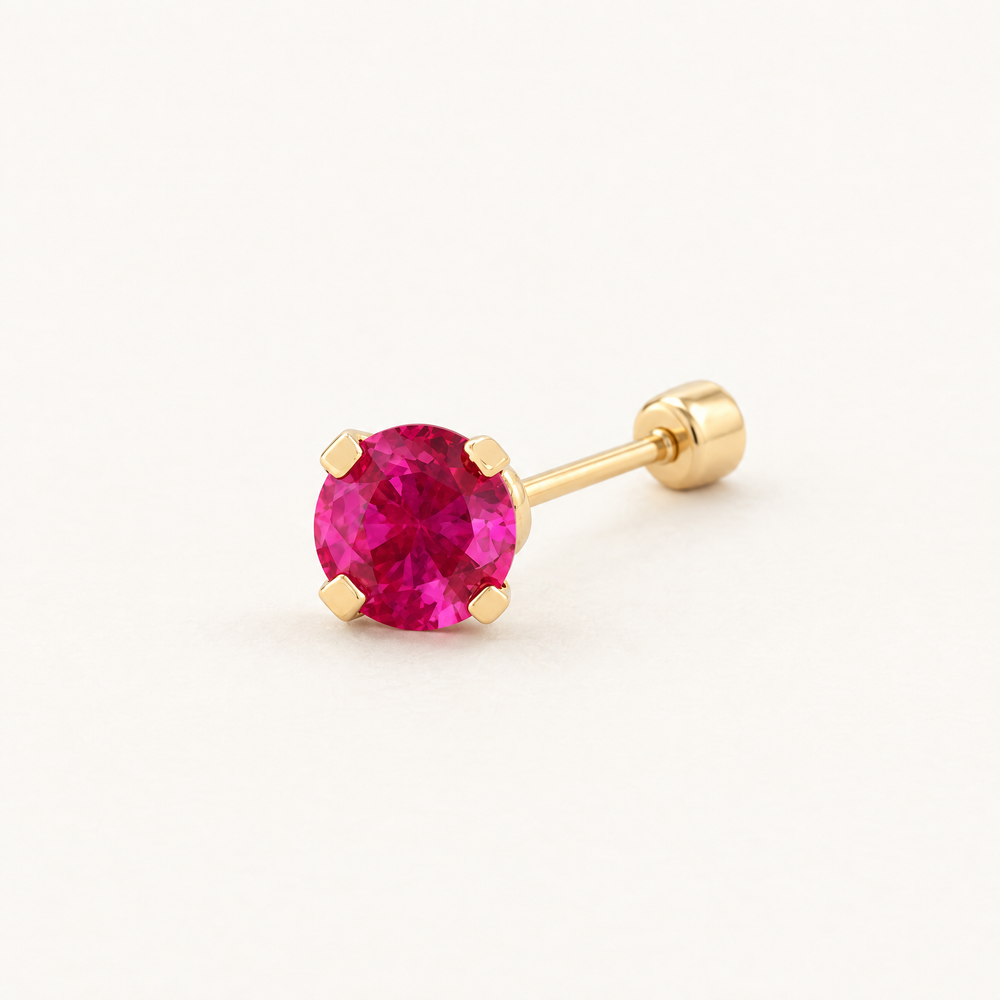 Broquel Solitario Zirconia Magenta 3 mm Oro 10K