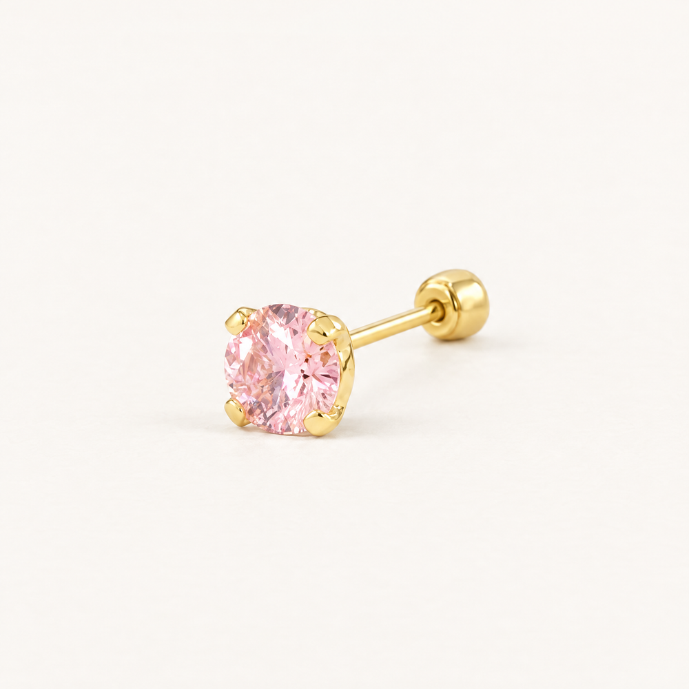 Broquel Solitario Zirconia Rosa 3 mm Oro 10K