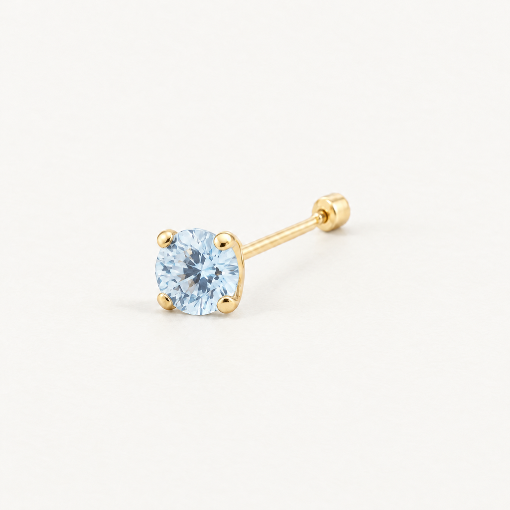 Broquel Solitario Zirconia Aqua 4 mm Oro 10K: vista principal.