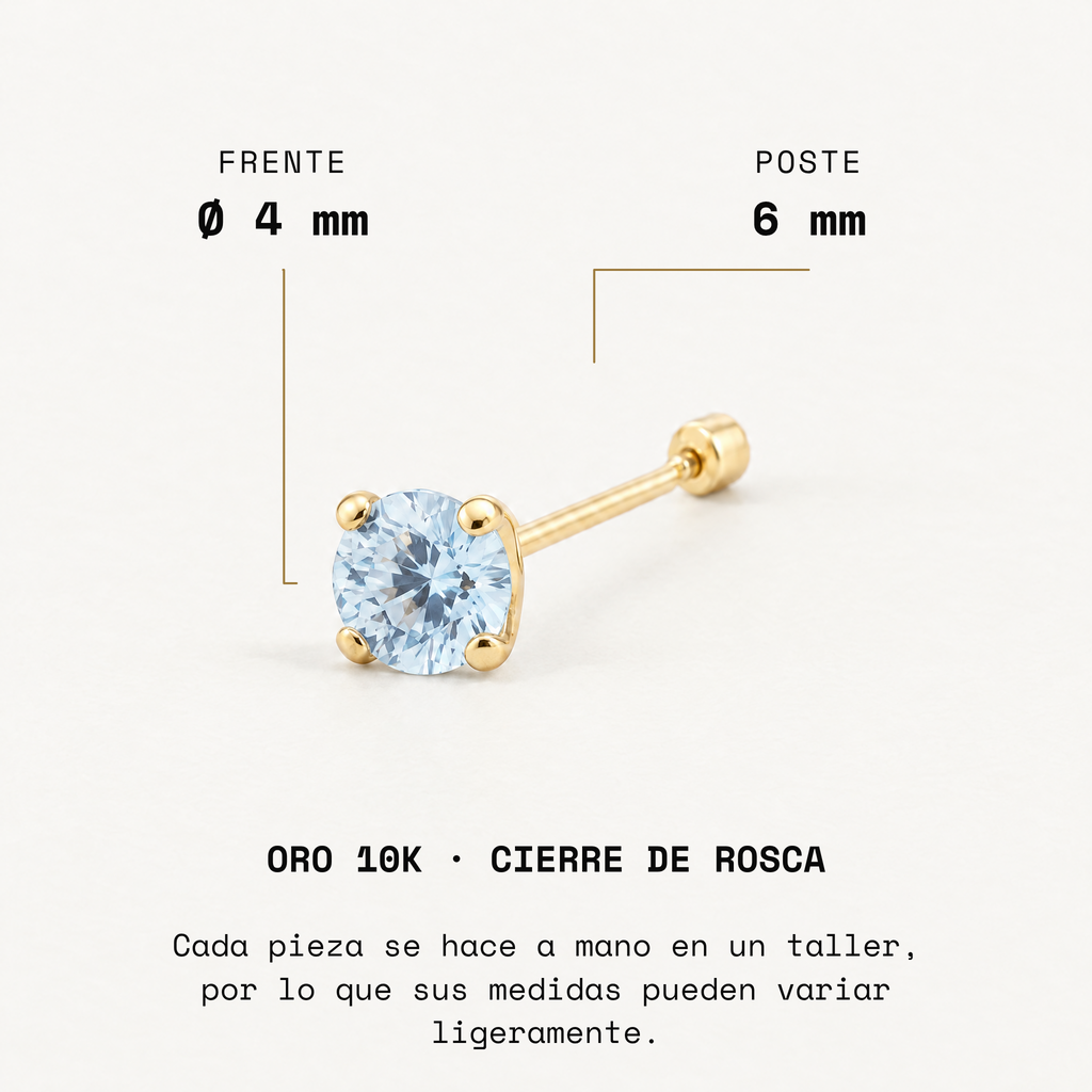 Broquel Solitario Zirconia Aqua 4 mm Oro 10K: medidas.