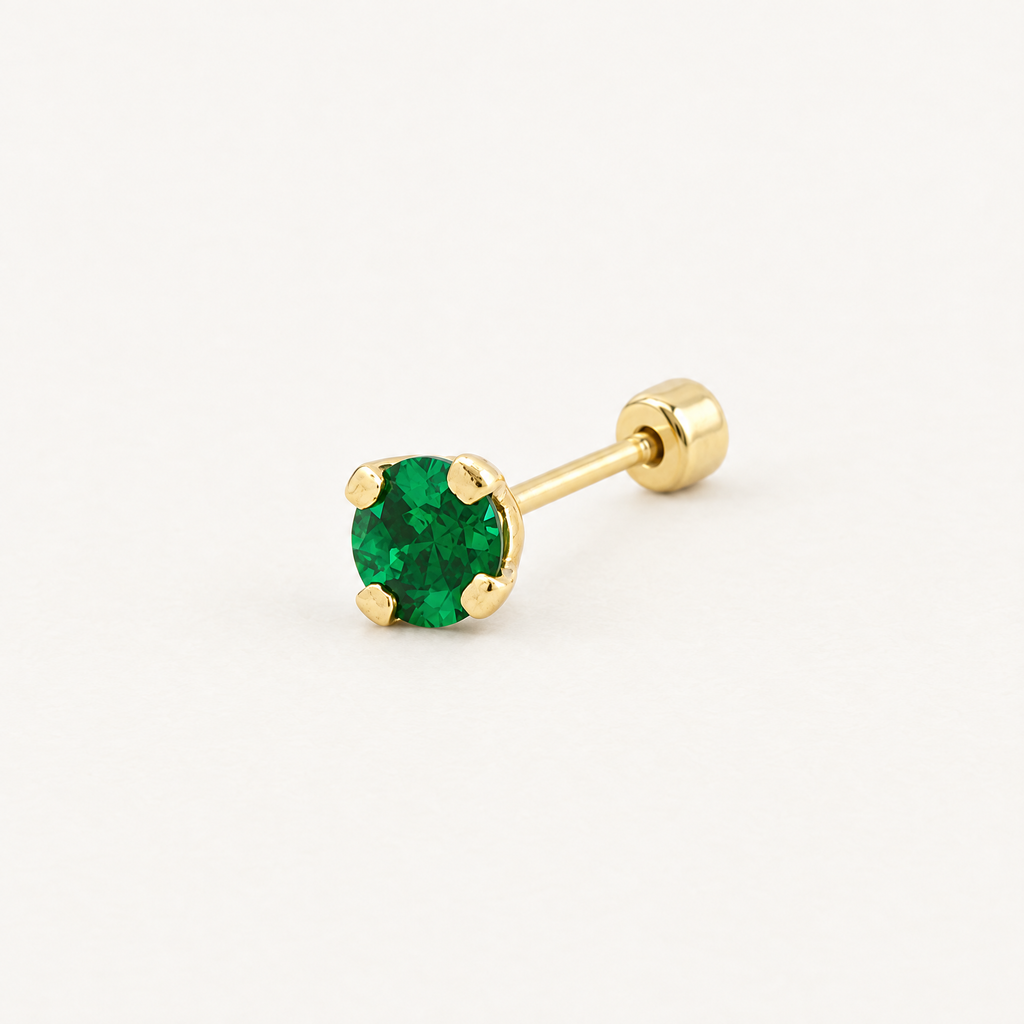 Broquel Solitario Zirconia Verde 3 mm Oro 10K: vista principal.