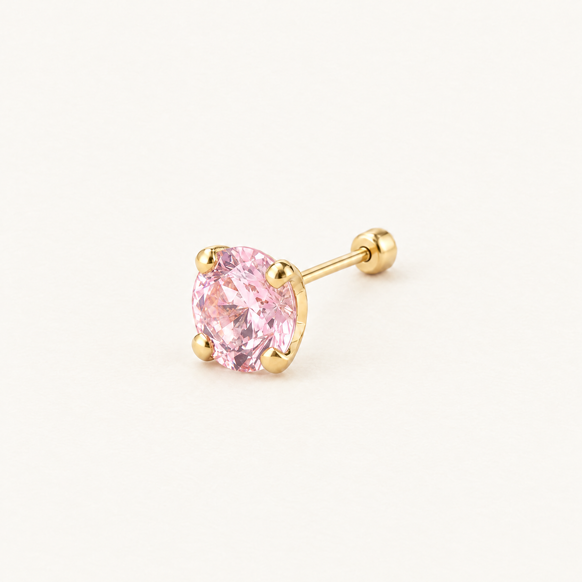 Broquel Solitario Zirconia Rosa 4 mm Oro 10K: vista principal.