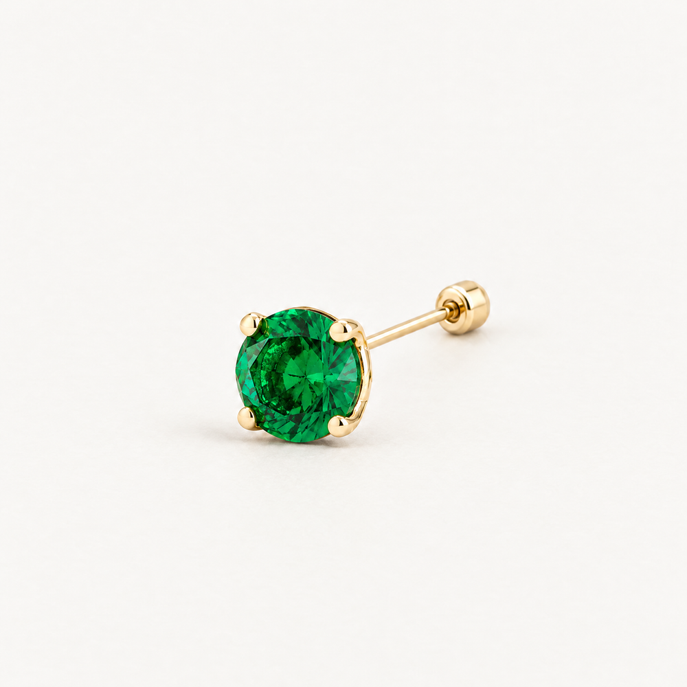 Broquel Solitario Zirconia Verde 4 mm Oro 10K