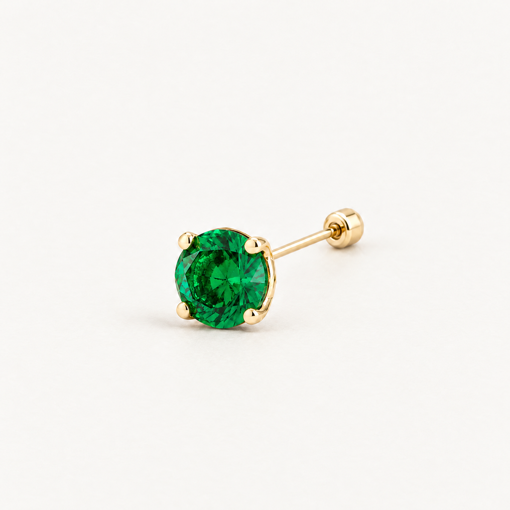 Broquel Solitario Zirconia Verde 4 mm Oro 10K: vista principal.