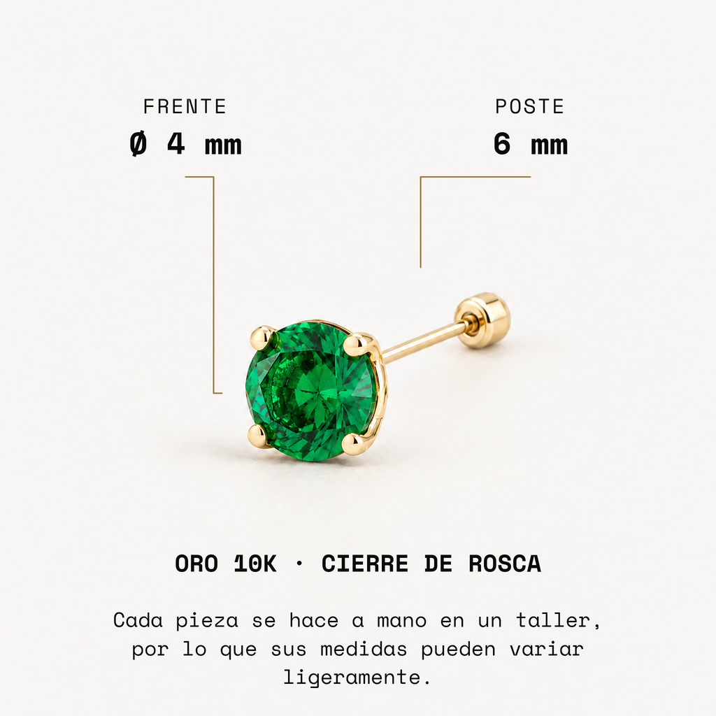Broquel Solitario Zirconia Verde 4 mm Oro 10K: medidas.