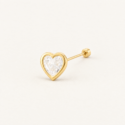 Broquel Bisel Corazón Zirconia 4 mm Oro 10K