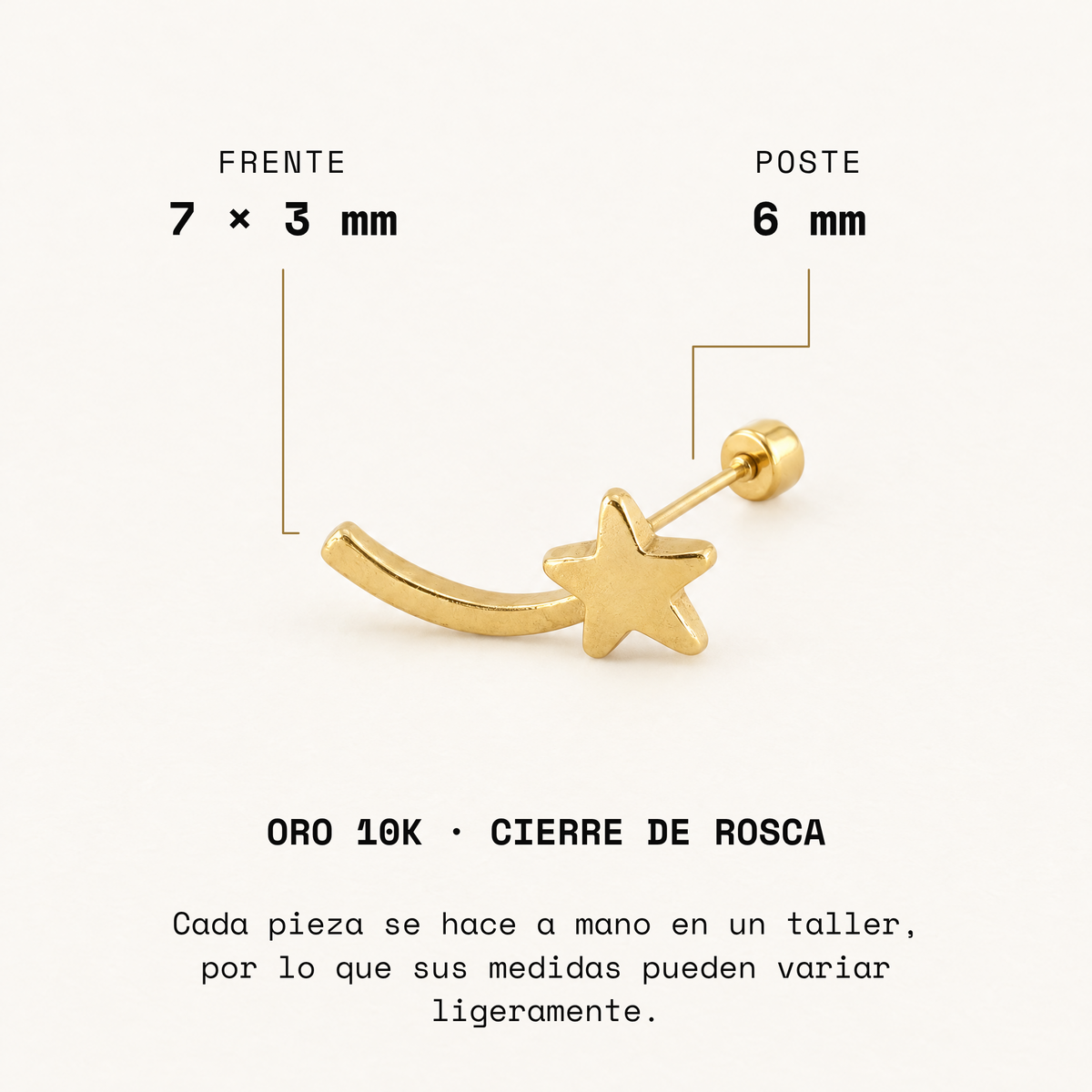 Broquel Cometa Oro 10K: medidas.