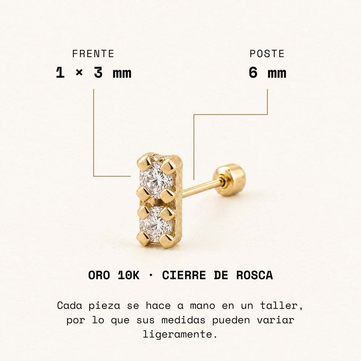 Broquel Barra Doble Micro Oro 10K: medidas.