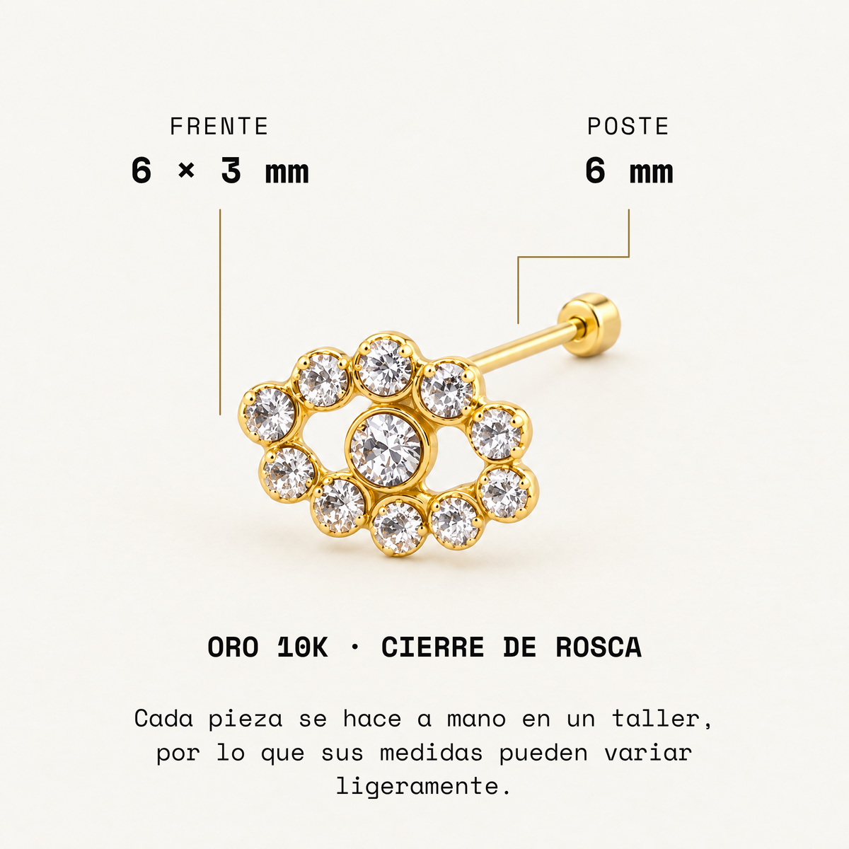 Broquel Ojito Brillitos Oro 10K: medidas.