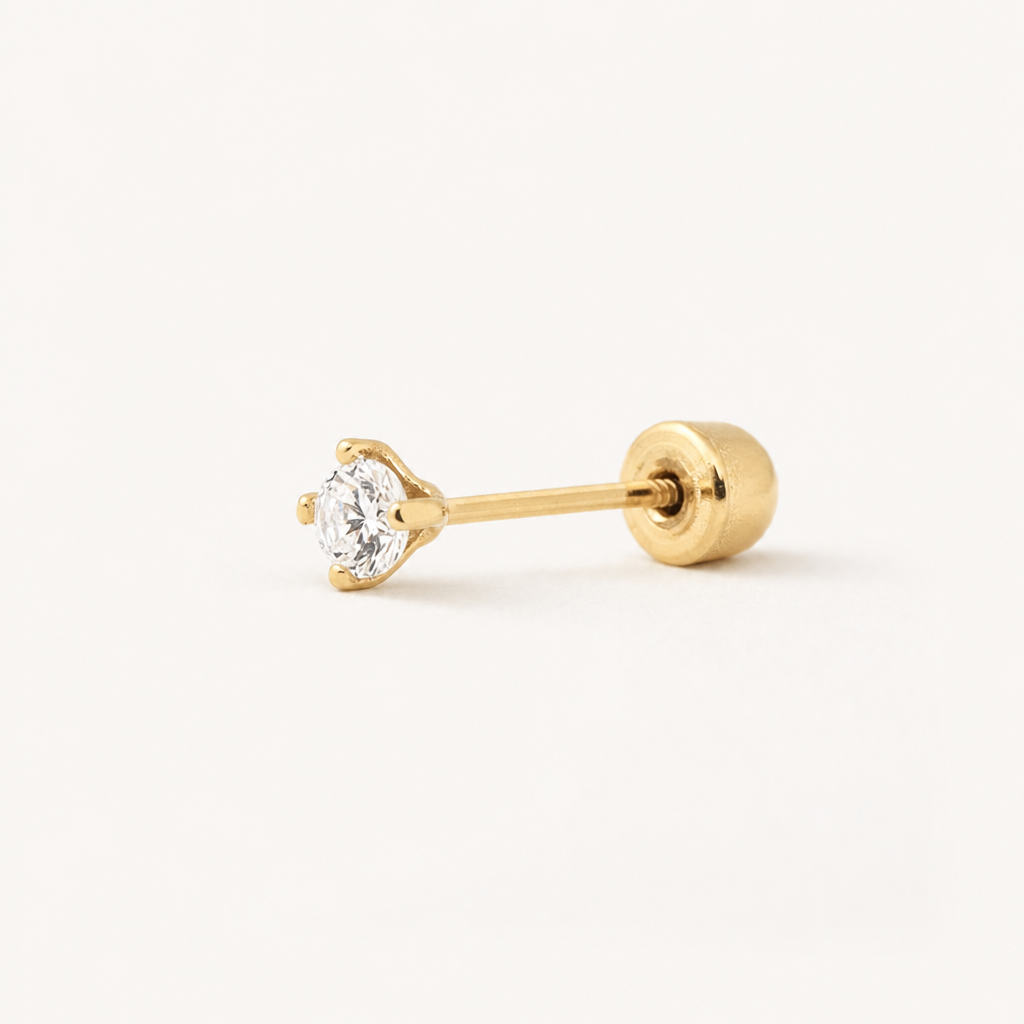 Broquel Solitario Zirconia Blanca 2.25 mm Oro 10K — vista diagonal