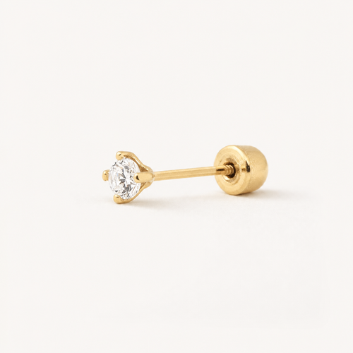Broquel Solitario Zirconia Blanca 2.25 mm Oro 10K — vista diagonal