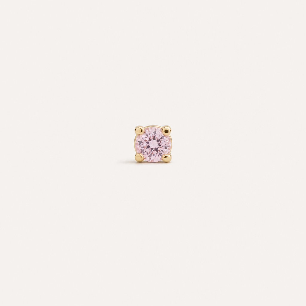 Broquel Solitario Zirconia Rosa 2.25 mm Oro 10K — vista frontal