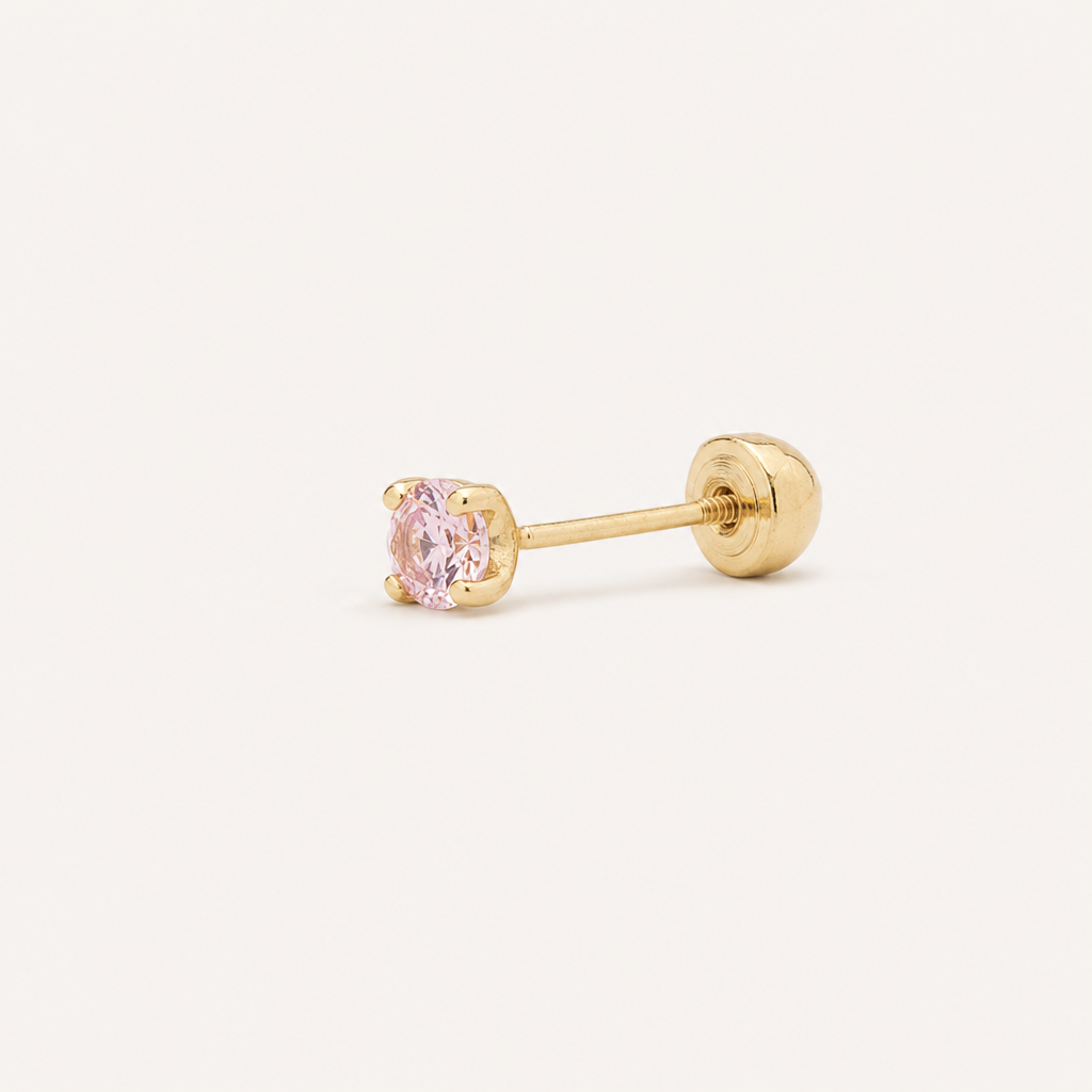 Broquel Solitario Zirconia Rosa 2.25 mm Oro 10K — vista diagonal