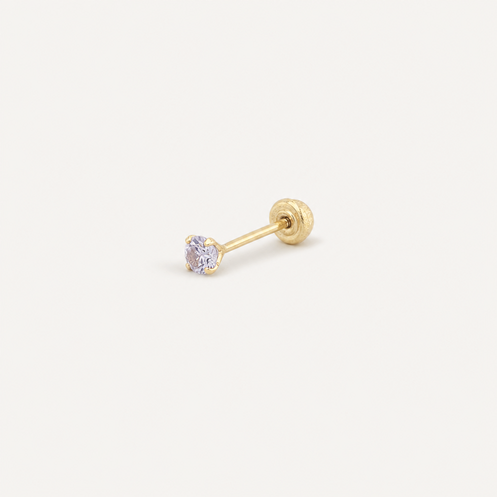 Broquel Solitario Zirconia Lila 2.25 mm Oro 10K — vista diagonal