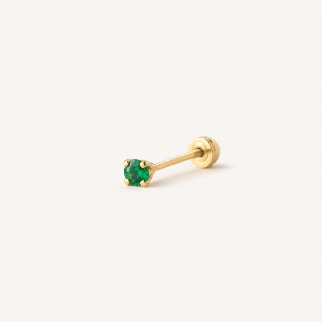 Broquel Solitario Zirconia Verde 2.25 mm Oro 10K — vista diagonal