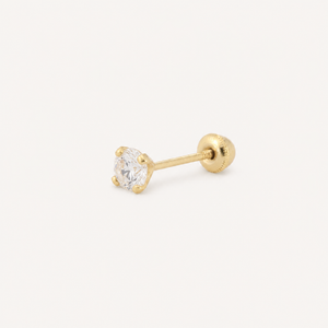 Broquel Solitario Zirconia Blanca 3 mm Oro 10K — vista diagonal