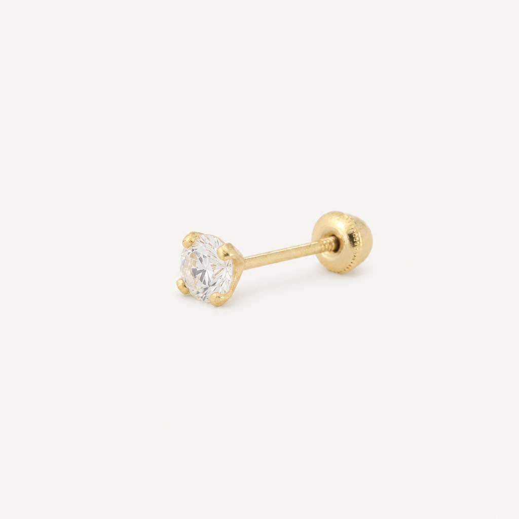 Broquel Solitario Zirconia Blanca 3 mm Oro 10K — vista diagonal