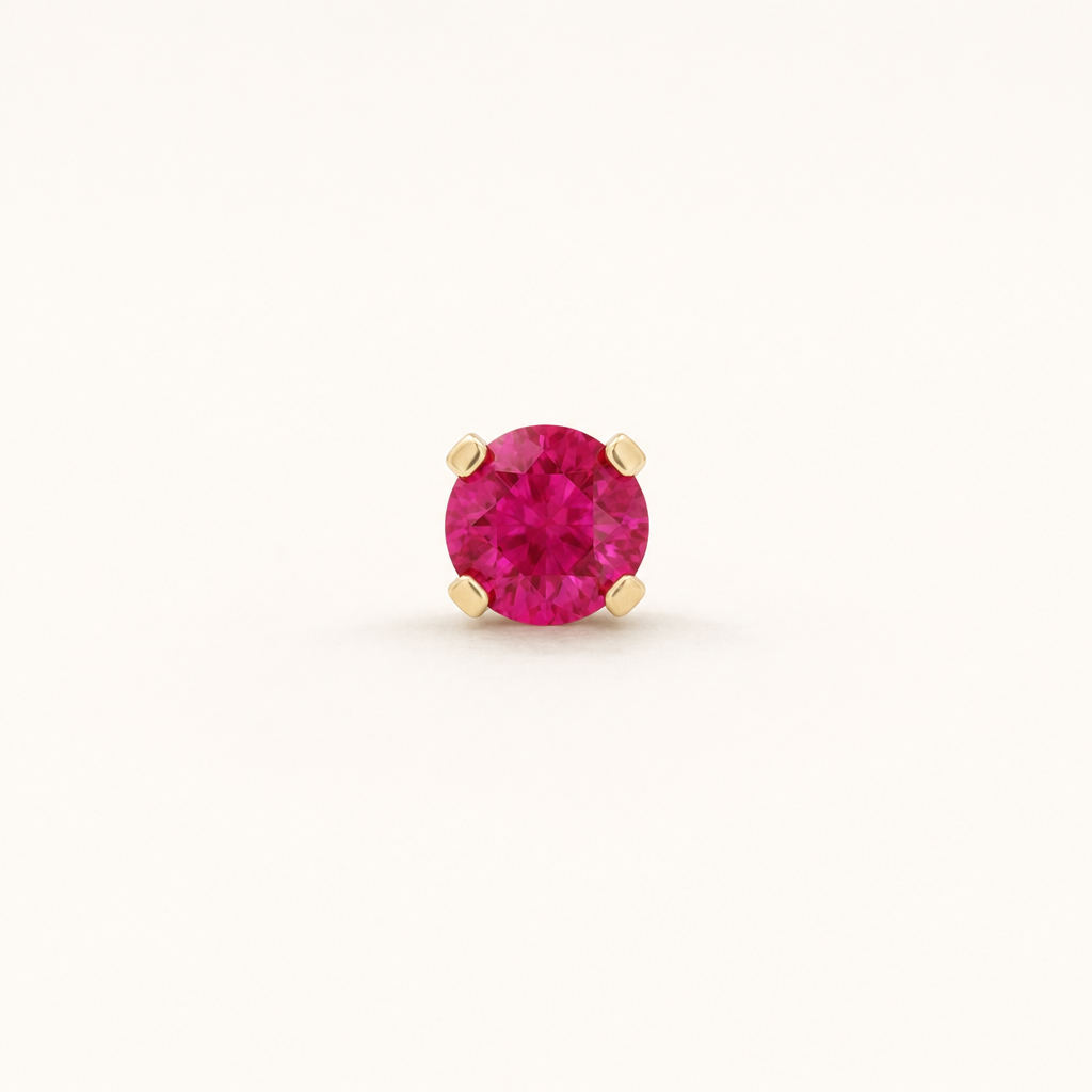 Broquel Solitario Zirconia Rubí 3 mm Oro 10K — vista frontal