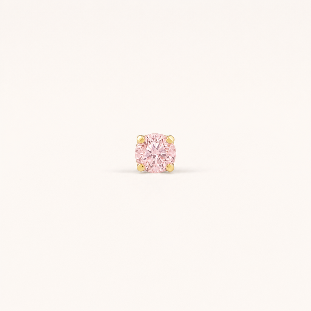 Broquel Solitario Zirconia Rosa 3 mm Oro 10K — vista frontal