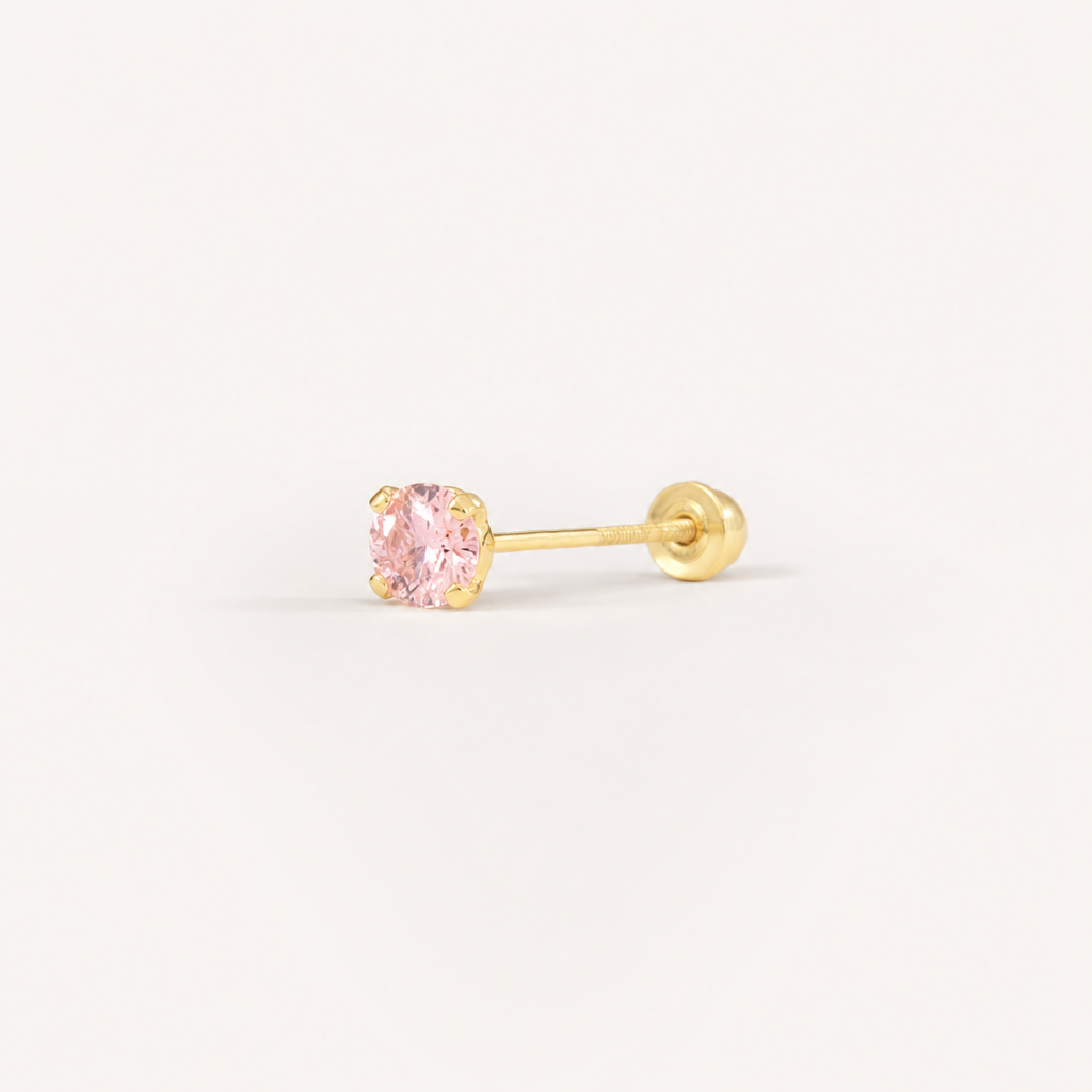 Broquel Solitario Zirconia Rosa 3 mm Oro 10K — vista diagonal