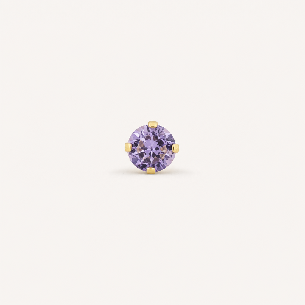 Broquel Solitario Zirconia Amatista 3 mm Oro 10K — vista frontal