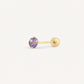 Broquel Solitario Zirconia Amatista 3 mm Oro 10K — vista diagonal