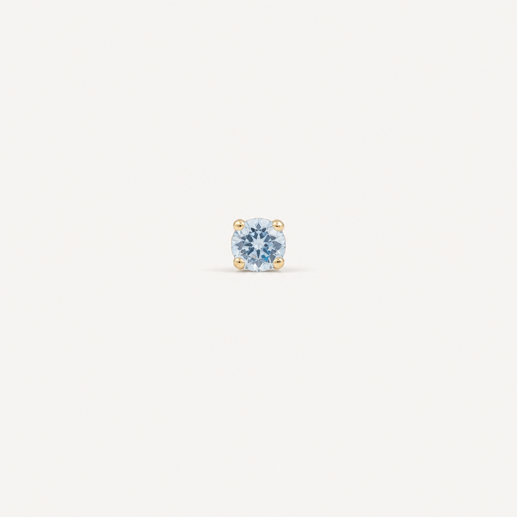 Broquel Solitario Zirconia Aqua 3 mm Oro 10K — vista frontal