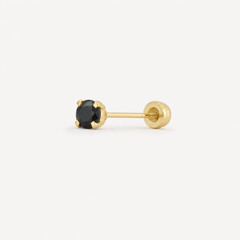 Broquel Solitario Zirconia Negra 3 mm Oro 10K — vista diagonal