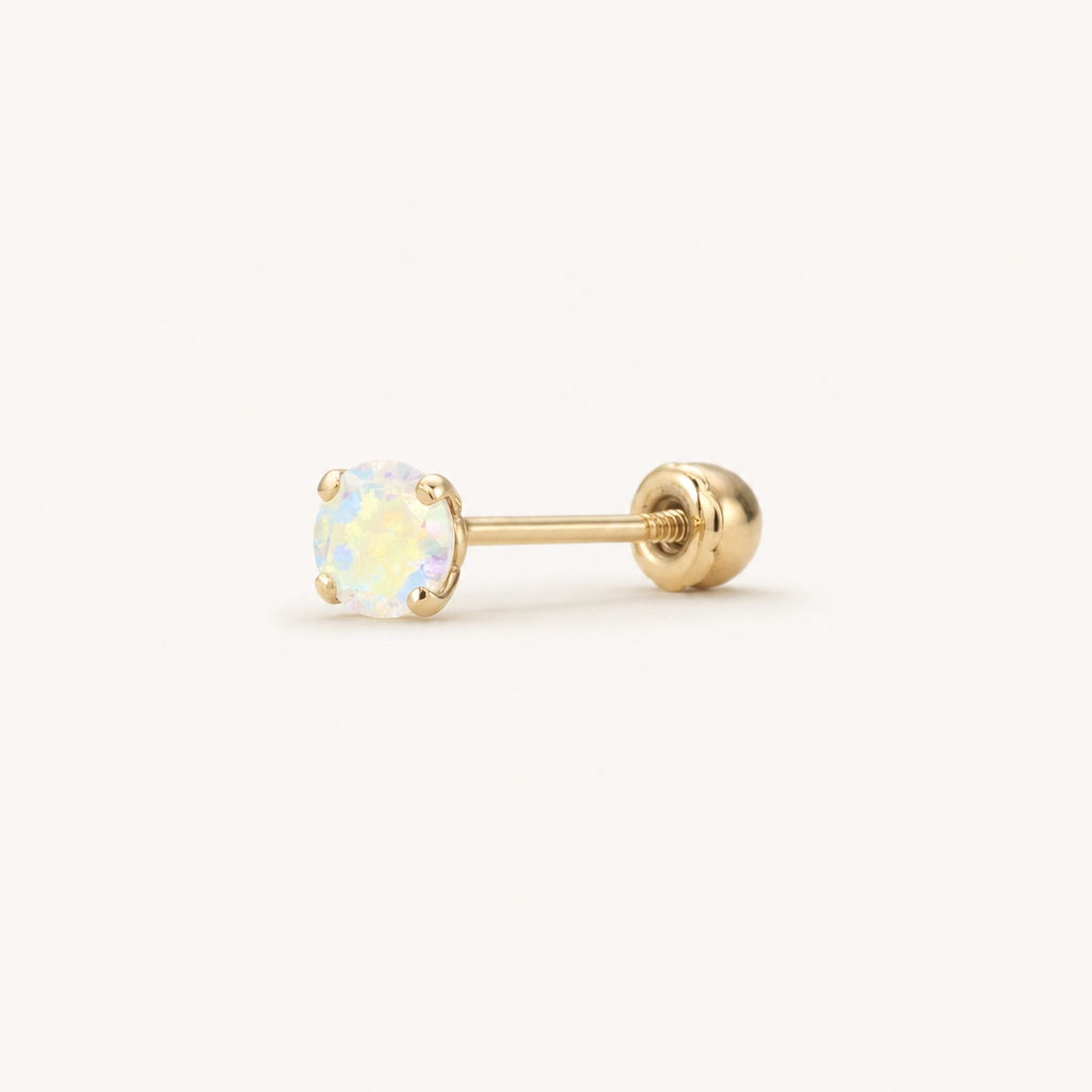 Broquel Solitario Zirconia Tornasol 3 mm Oro 10K — vista diagonal