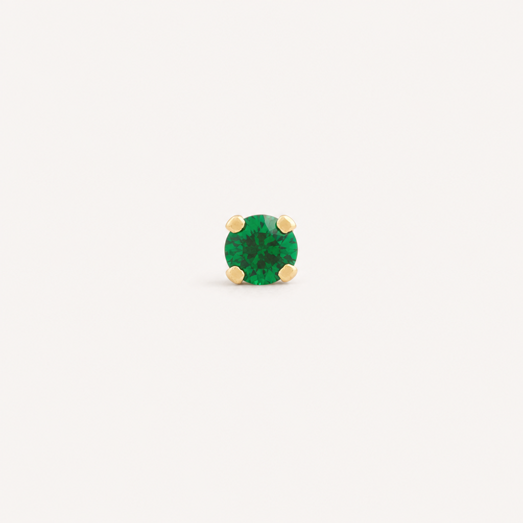 Broquel Solitario Zirconia Verde 3 mm Oro 10K — vista frontal