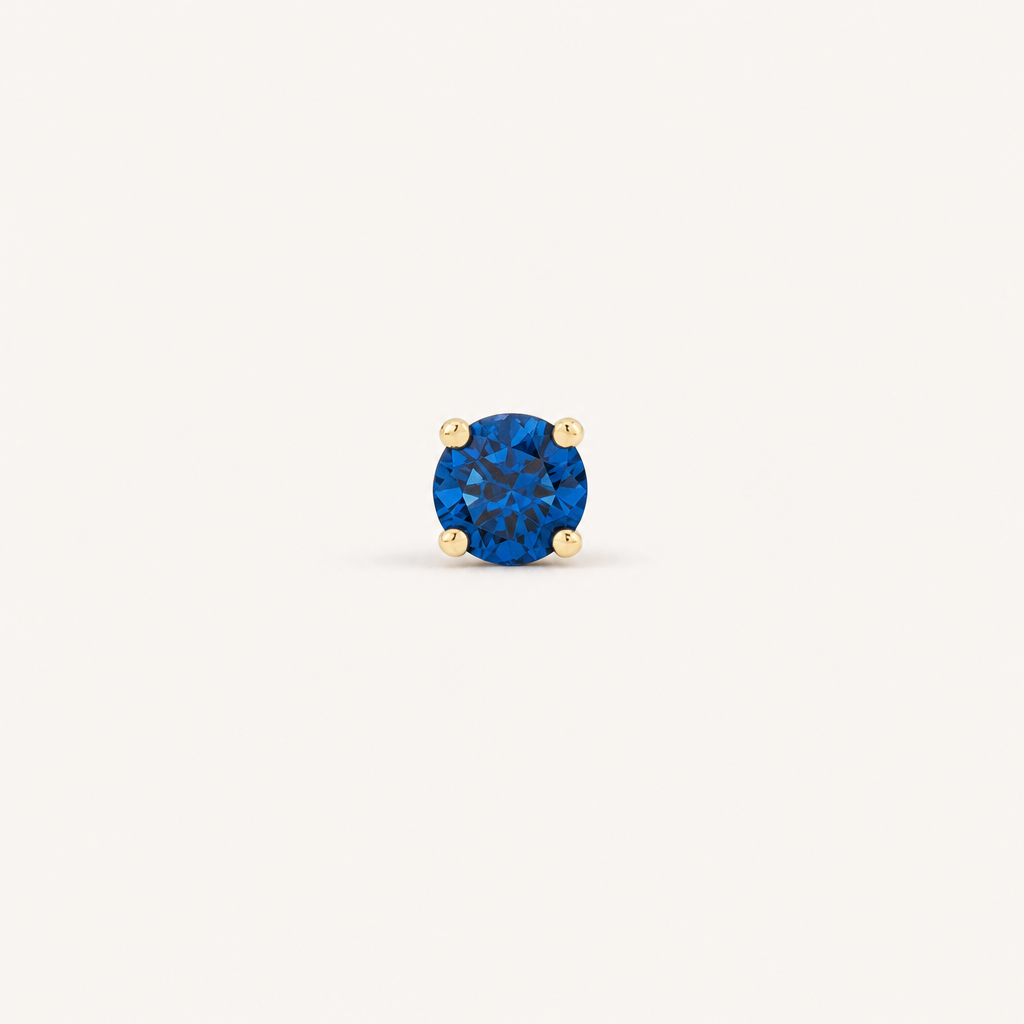 Broquel Solitario Zirconia Azul 3 mm Oro 10K — vista frontal