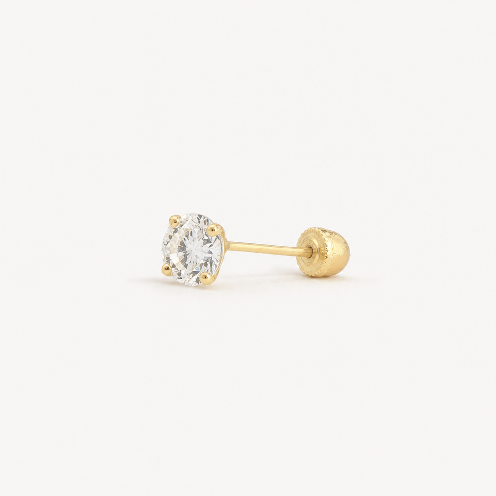 Broquel Solitario Zirconia Blanca 4 mm Oro 10K