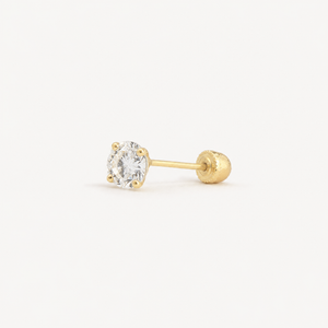 Broquel Solitario Zirconia Blanca 4 mm Oro 10K — vista diagonal