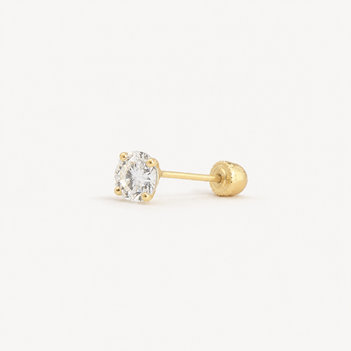 Broquel Solitario Zirconia Blanca 4 mm Oro 10K — vista diagonal